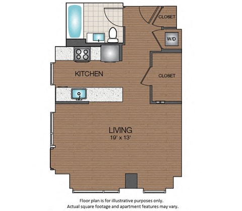 Floor plan for studio, 1 bath, 576 sqft